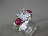ESTATE 2.49CT DIAMOND & AAA RUBY 14KT WHITE GOLD 3D THREE STONE ENGAGEMENT RING