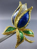 ANTIQUE LARGE .60CT DIAMOND AAA ENAMEL 18K TWO TONE GOLD FLOWER PIN BROOCH #1902