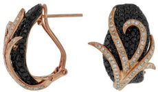 ESTATE 4.55CT WHITE & BLACK DIAMOND 14KT ROSE GOLD 3D MULTI ROW CLIP ON EARRINGS