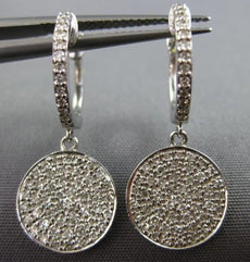 ESTATE .50CT DIAMOND 14KT WHITE GOLD 3D CLUSTER PAVE CIRCULAR HANGING EARRINGS
