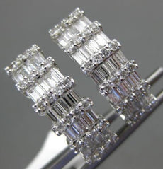 ESTATE WIDE 1.92CT ROUND & BAGUETTE DIAMOND 18KT WHITE GOLD 3D HANGING EARRINGS