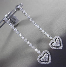 ESTATE LARGE 2.25CT DIAMOND 14KT WHITE GOLD 3D FILIGREE HEART HANGING EARRINGS