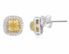LARGE 1.55CT WHITE & FANCY YELLOW DIAMOND 14KT 2 TONE GOLD SQUARE STUD EARRINGS