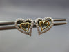 ESTATE .19CT DIAMOND 14KT WHITE & YELLOW GOLD 3D DOUBLE HEART LOVE STUD EARRINGS