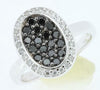 ESTATE .70CT WHITE & BLACK DIAMOND 14KT WHITE GOLD 3D CLUSTER OVAL HALO FUN RING