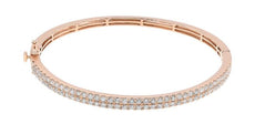 1.98CT DIAMOND 14K ROSE GOLD 3D TWO ROW ROUND SEMI ETERNITY CUFF BANGLE BRACELET