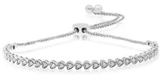 .49CT DIAMOND 18KT WHITE GOLD ROUND ADJUSTABLE HEART SHAPE LOVE TENNIS BRACELET