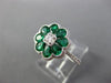 ESTATE 1.14CT DIAMOND & AAA EMERALD 18KT WHITE GOLD 3D FLOWER MILGRAIN LOVE RING