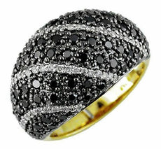 WIDE 1.95CT WHITE & BLACK DIAMOND 14KT YELLOW GOLD 3D MULTI ROW ANNIVERSARY RING