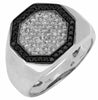 WIDE .80CT WHITE & BLACK DIAMOND 14KT WHITE GOLD CLASSIC PAVE OCTAGON MENS RING