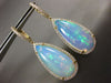 LARGE 23.35CT DIAMOND & AAA OPAL 14K YELLOW GOLD TEAR DROP HALO HANGING EARRINGS