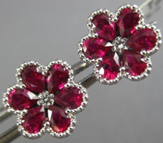 ESTATE LARGE 1.42CT DIAMOND & AAA RUBY 18KT WHITE GOLD 3D FILIGREE STUD EARRINGS