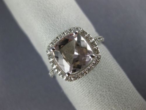 ESTATE LARGE 2.50CT AAA MORGANITE 14KT WHITE GOLD CUSHION HALO ENGAGEMENT RING