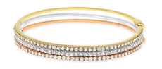 2.70CT DIAMOND 18KT TRI COLOR GOLD ROUND SEMI ETERNITY STACKABLE BANGLE BRACELET