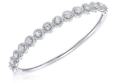 1.79CT DIAMOND 18KT WHITE GOLD ROUND FLOWER HALO SEMI ETERNITY BANGLE BRACELET