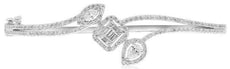 1.42CT MULTI SHAPE DIAMOND 18KT WHITE GOLD 3D DOUBLE LEAF LOVE BANGLE BRACELET