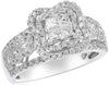 1.51CT DIAMOND 18KT WHITE GOLD ROUND & PRINCESS 4 LEAF CLOVER FLOWER LOVE RING