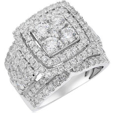 EXTRA LARGE 4.02CT DIAMOND 14KT WHITE GOLD CLUSTER SQUARE HALO ANNIVERSARY RING