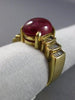 ANTIQUE LARGE 5.70CT DIAMOND & AAA CABOCHON RUBY 14K YELLOW GOLD ENGAGEMENT RING