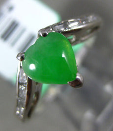 ESTATE .14CT DIAMOND & AAA JADE PLATINUM 3D CLASSIC HEART SHAPE LOVE FUN RING