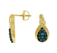 ESTATE .40CT WHITE & BLUE DIAMOND 14KT YELLOW GOLD SCREW BACK HANGING EARRINGS