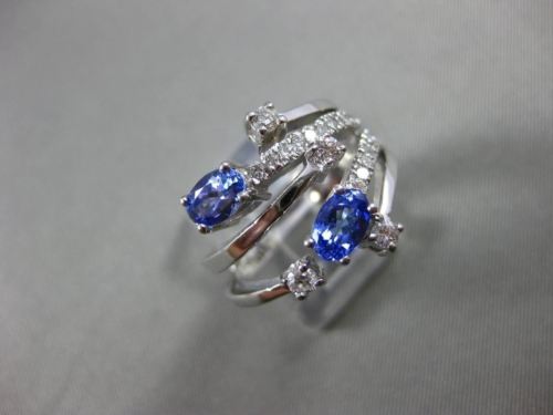 ESTATE WIDE 1.58CT DIAMOND & AAA TANZANITE 14KT WHITE GOLD FLOATING RING #16513
