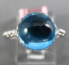 ESTATE 3.04CT DIAMOND & AAA CABOCHON BLUE TOPAZ 14KT WHITE GOLD 3 STONE FUN RING