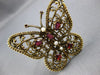 ANTIQUE LARGE 1.26CT AAA GARNET & PEARL 14KT YELLOW GOLD 3D BUTTERFLY BROOCH PIN