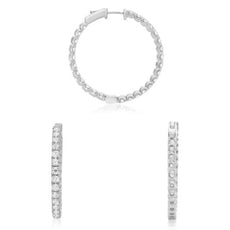 ESTATE 3.34CT DIAMOND 14KT WHITE GOLD 3D CLASSIC INSIDE OUT LUCIDA HOOP EARRINGS