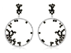 ESTATE 1.80CT WHITE & BLACK DIAMOND 14KT WHITE GOLD ETOILE FUN HANGING EARRINGS