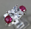 ESTATE 2.49CT DIAMOND & AAA RUBY 14KT WHITE GOLD 3D THREE STONE ENGAGEMENT RING
