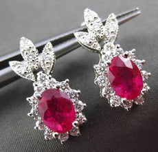 ESTATE 2.63CT ROUND DIAMOND & AAA RUBY 14KT WHITE GOLD DROP LEAF EARRINGS #23423