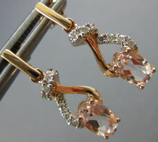 ESTATE .90CT DIAMOND & AAA MORGANITE 14K ROSE GOLD 3D LOVE KNOT HANGING EARRINGS