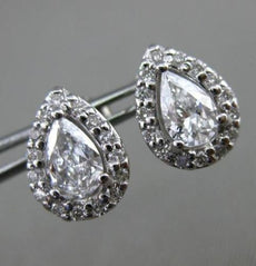 ESTATE .85CT DIAMOND 14KT WHITE GOLD 3D PEAR SHAPE CLASSIC HALO STUD EARRINGS