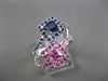 ANTIQUE 3.58CT PINK & BLUE SAPPHIRE 18KT WHITE GOLD 3D SQUARE HALO WAVE FUN RING