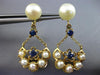 ESTATE LARGE .75CT AAA SAPPHIRE & PEARL 14KT YELLOW GOLD FLOWER HANGING EARRINGS