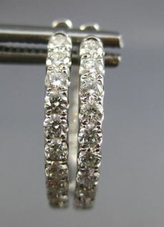 ESTATE 1.77CT DIAMOND 18KT WHITE GOLD INSIDE ROUND HOOP HUGGIE HANGING EARRINGS