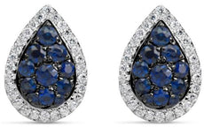 ESTATE .85CT DIAMOND & AAA SAPPHIRE 18K WHITE & BLACK GOLD CLUSTER STUD EARRINGS