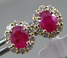 ESTATE 1.25CT DIAMOND & AAA RUBY 14KT YELLOW GOLD 3D OVAL FLOWER STUD EARRINGS