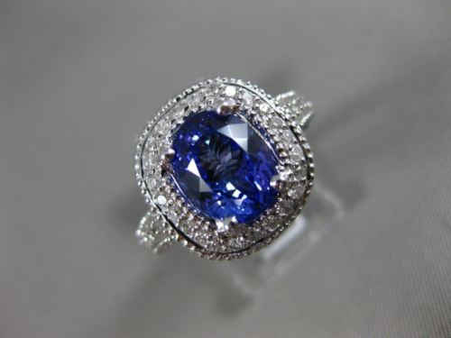 ESTATE 3.40CT DIAMOND & AAA OVAL TANZANITE 14KT WHITE GOLD HALO ENGAGEMENT RING