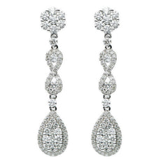 ESTATE LARGE 2.58CT DIAMOND 18KT WHITE GOLD 3D FLOWER INFINITY HANGING EARRINGS