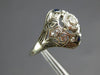 ANTIQUE WIDE .5CT OLD MINE DIAMOND & AAA SAPPHIRE 14K WHITE GOLD ENGAGEMENT RING