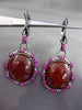 ANTIQUE LARGE 18.50CT DIAMOND & SAPPHIRE & AGATE 14K BLACK GOLD HANGING EARRINGS