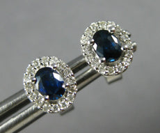 ESTATE .70CT DIAMOND & AAA SAPPHIRE 14KT WHITE GOLD 3D OVAL HALO STUD EARRINGS