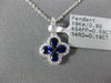 ESTATE .88CT DIAMOND & AAA SAPPHIRE 18K WHITE GOLD 3D CLOVER FLOWER LOVE PENDANT