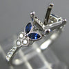 ESTATE .31CT DIAMOND & AAA SAPPHIRE 14K WHITE GOLD 3D SEMI MOUNT ENGAGEMENT RING