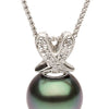 ESTATE LARGE .03CT DIAMOND & AAA TAHITIAN PEARL 14KT WHITE GOLD X LOVE PENDANT