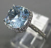 ESTATE 2.03CT DIAMOND & AAA CUSHION CUT AQUAMARINE 14KT WHITE GOLD HALO FUN RING