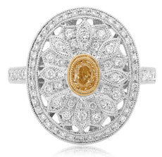 ESTATE LARGE .75CT WHITE & FANCY YELLOW DIAMOND 18K 2 TONE GOLD ANNIVERSARY RING
