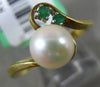 ESTATE .05CT AAA EMERALD & SOUTH SEA PEARL 14KT YELLOW GOLD 3D ANNIVERSARY RING